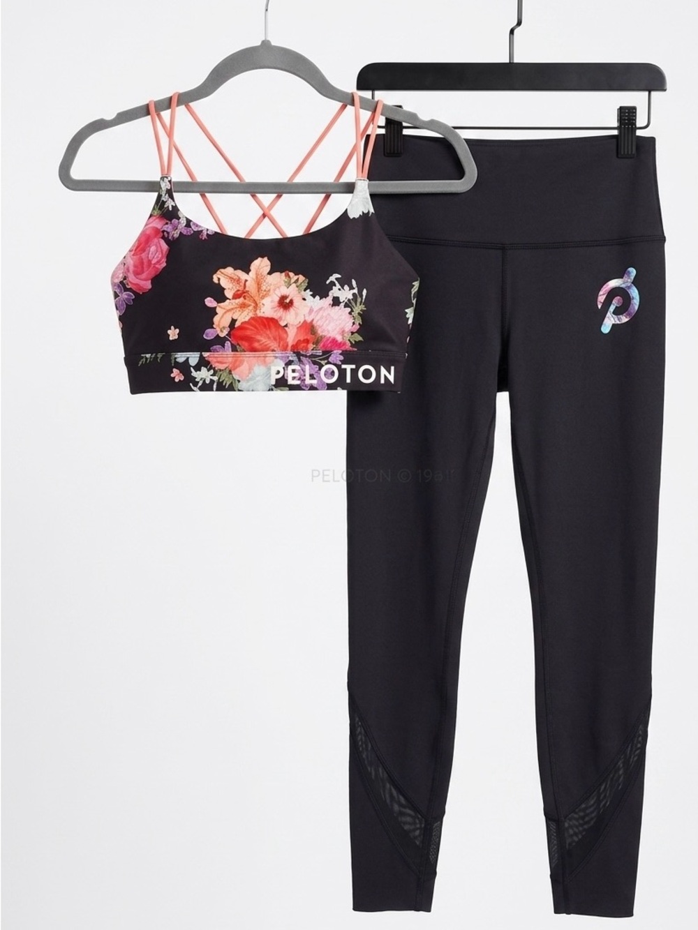 Peloton Women’s Black Floral Speed Up Sports Bra & Scalloped Leggings Set -small